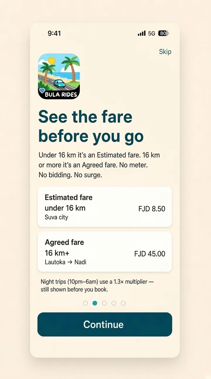 The fare, agreed before the trip rather than after it.